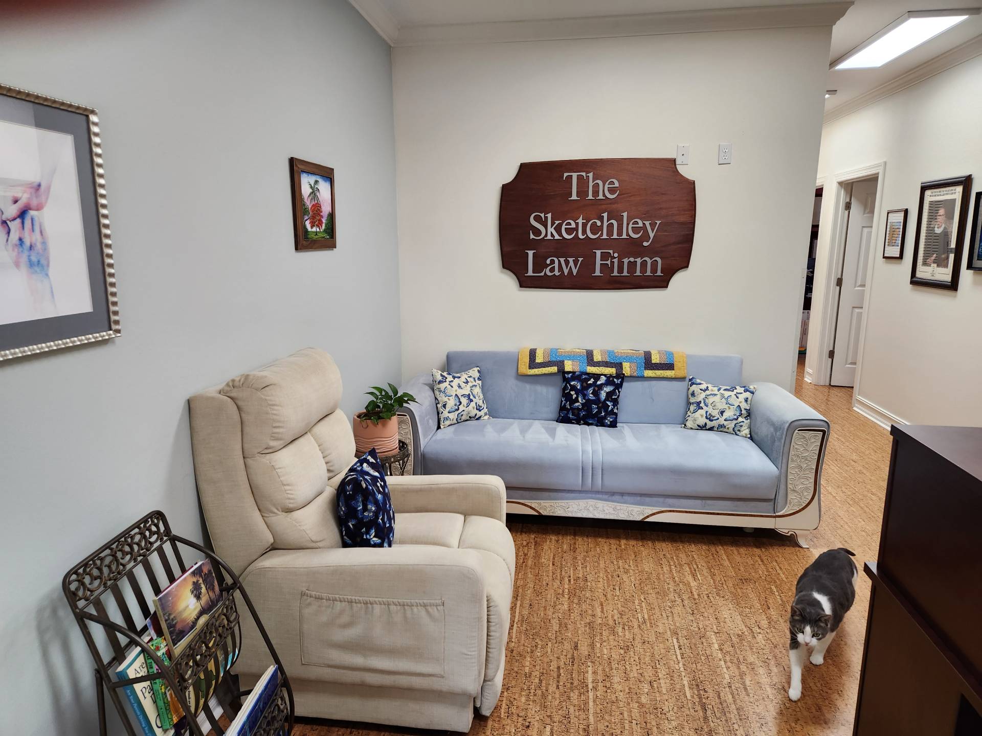 The interior reception area of The Sketchley Law Firm office in Tallahassee.